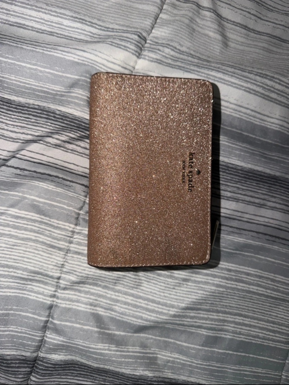 kate spade glitter card holder - rose gold shimmer